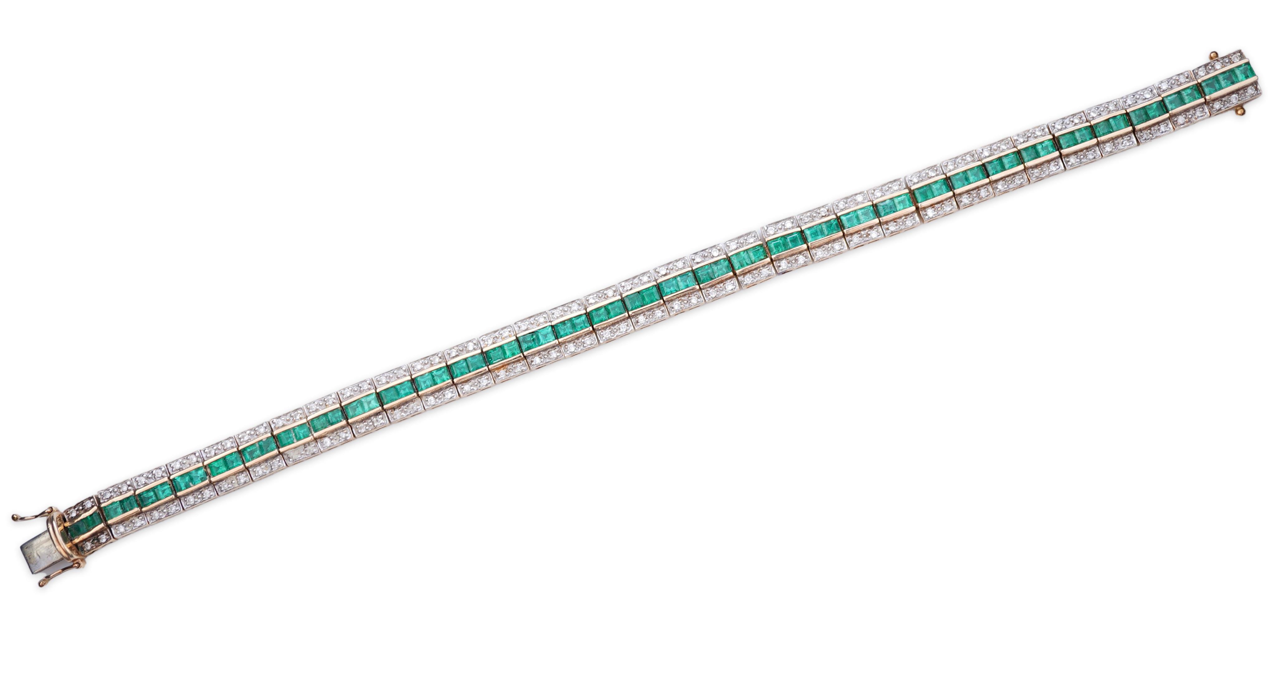 An emerald and diamond bracelet